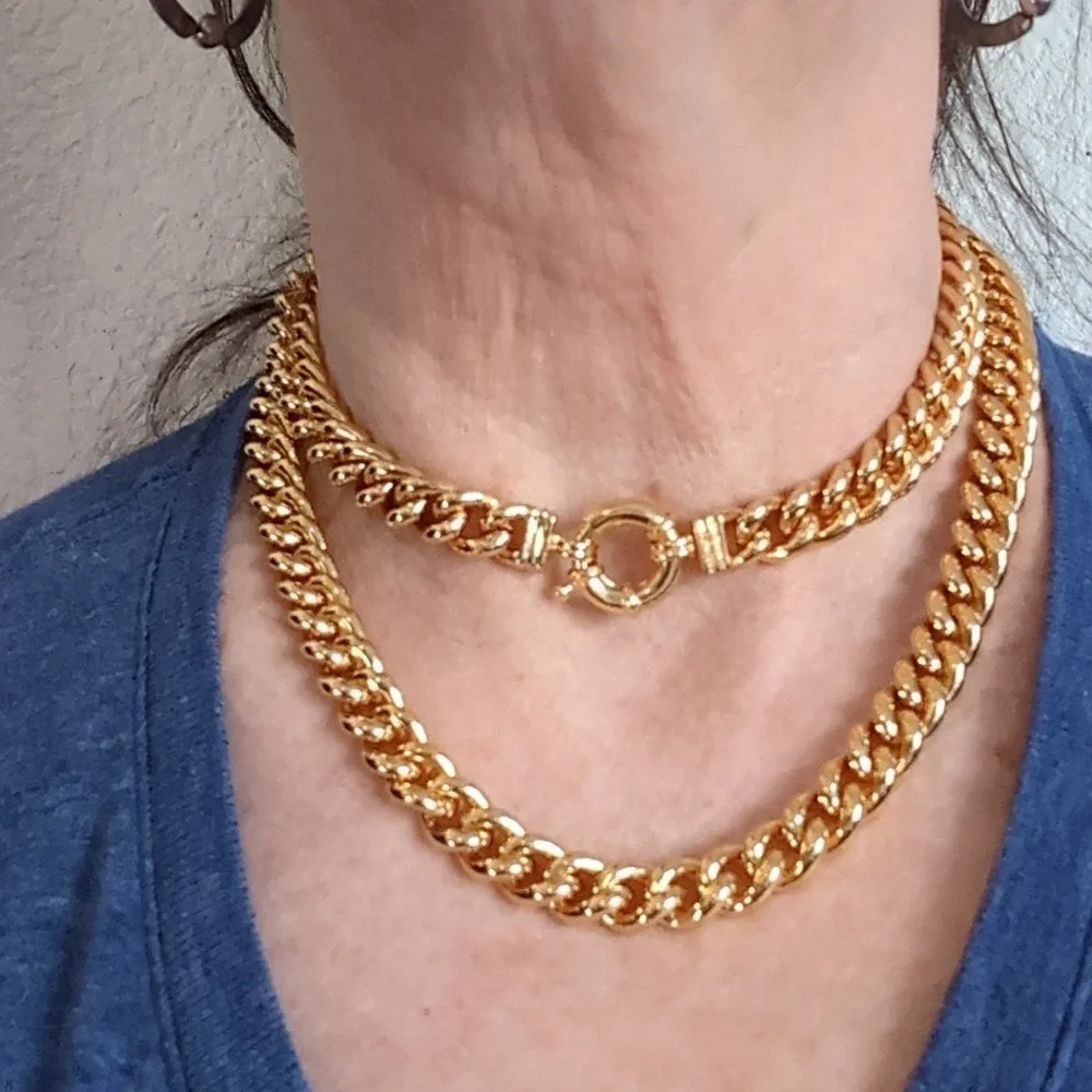 Cuban Chain Necklace With Sailor Clasp 24 K Gold Filled  Unisex! - Picture 8 of 11